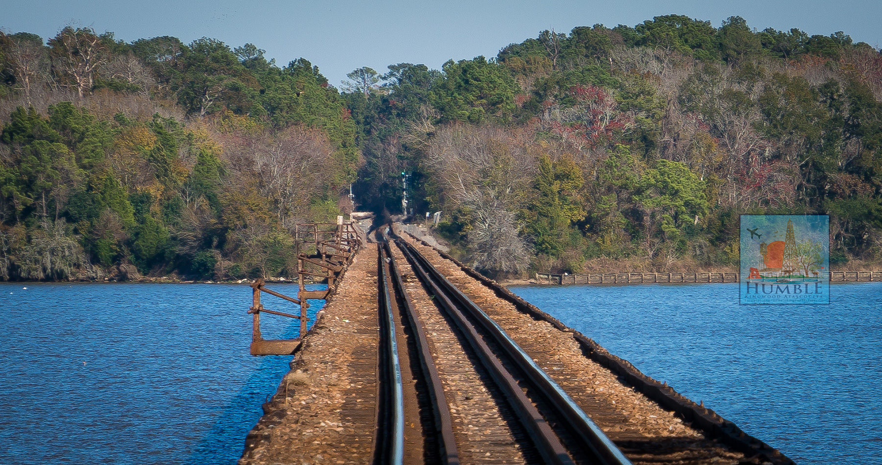 Railroad tracks over Lake Houston