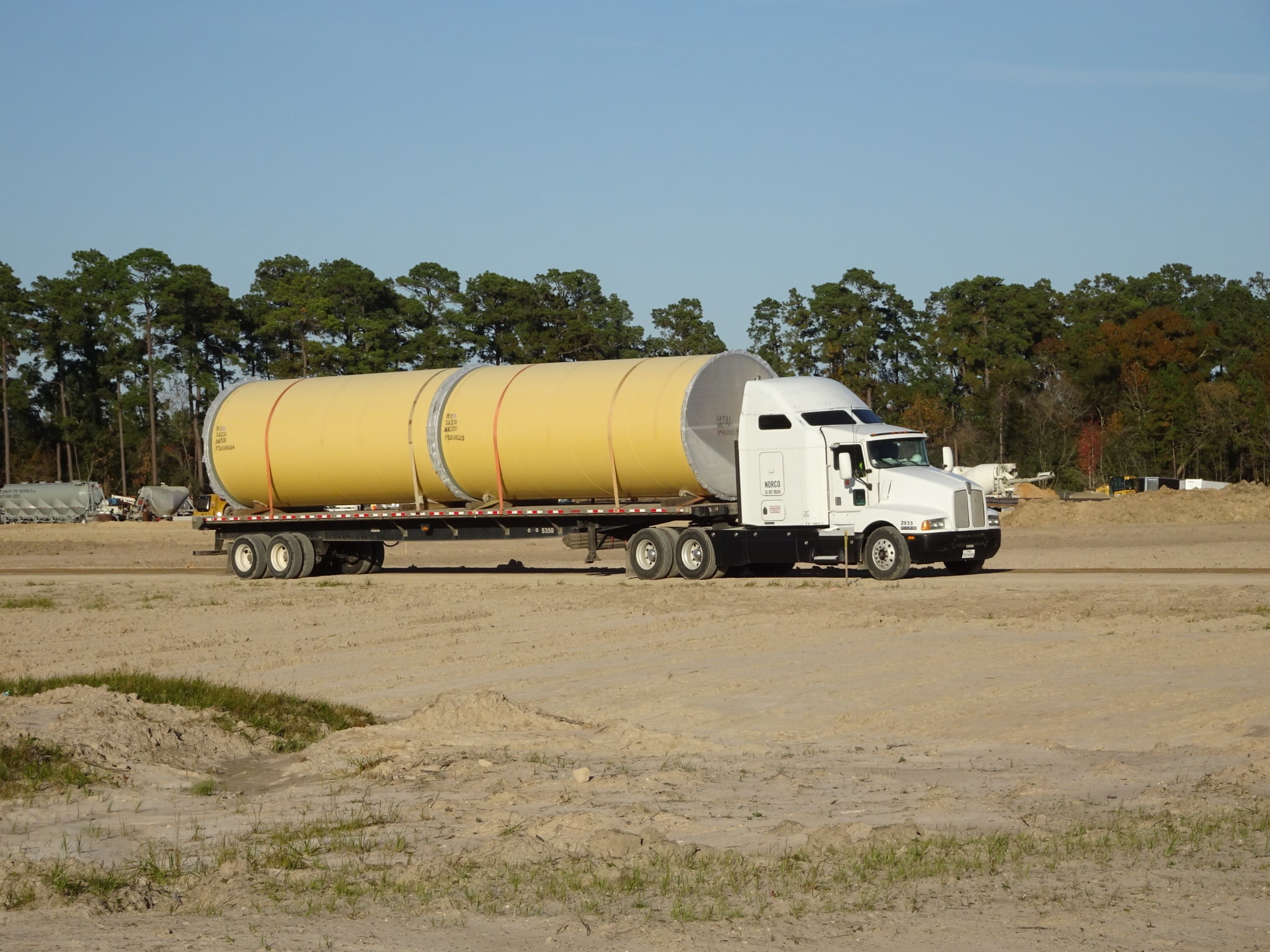 Truck hauling the 108 inch pipe