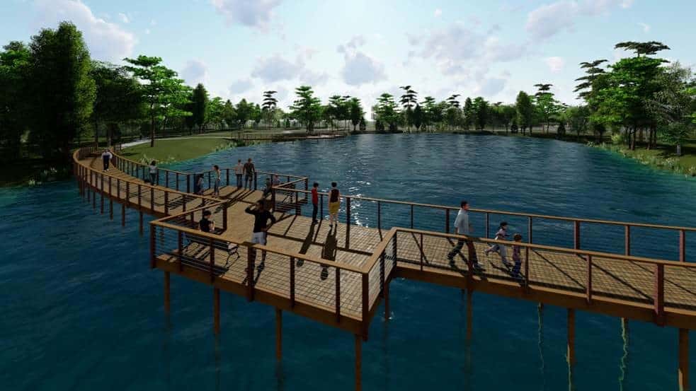 Rendering of the boardwalk traversing the natural pond